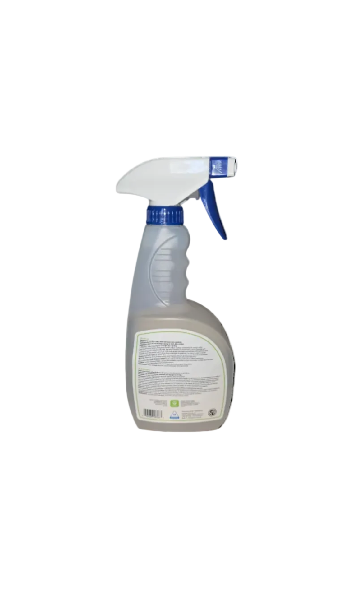 A translucent plastic spray bottle with a white trigger sprayer and blue accents, shown against a plain white background.