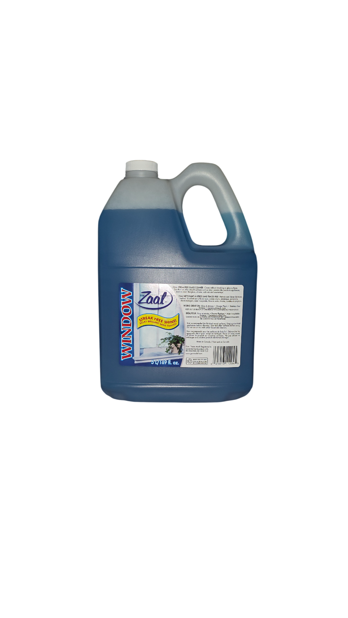 A large plastic jug of Zaal Water-Based Car Wash with a blue liquid inside, featuring a white cap and a white label with blue and yellow accents, set against a plain white background.