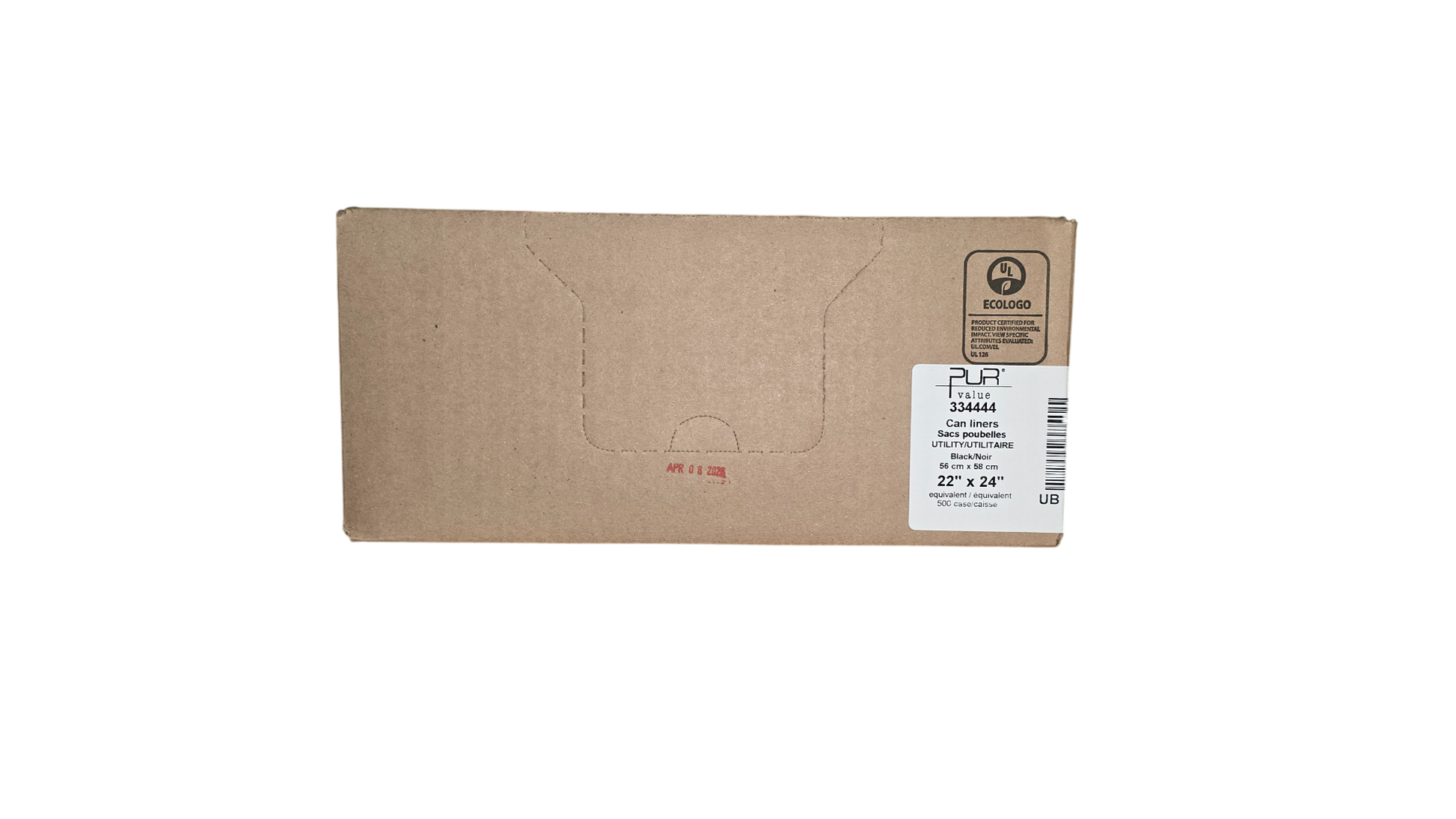 A brown cardboard box with a white product label on the right side, photographed against a plain white background.
